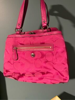 Bright Pink Signature Coach Kisslock Tote Bag